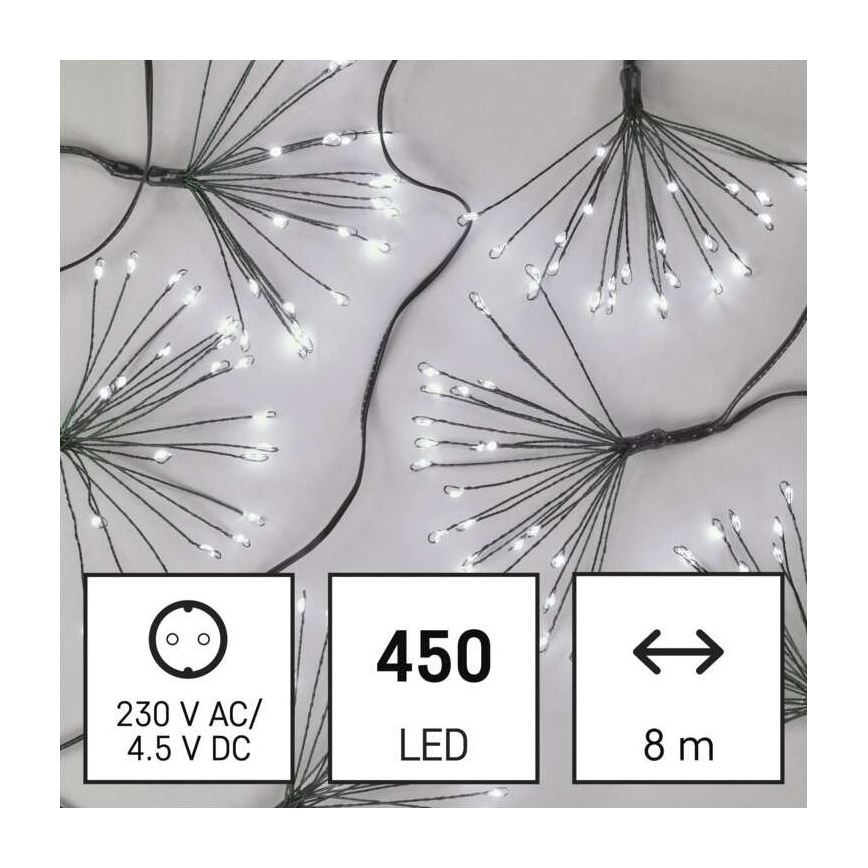 LED virtene 450 LED, 8+3 m, auksti balta