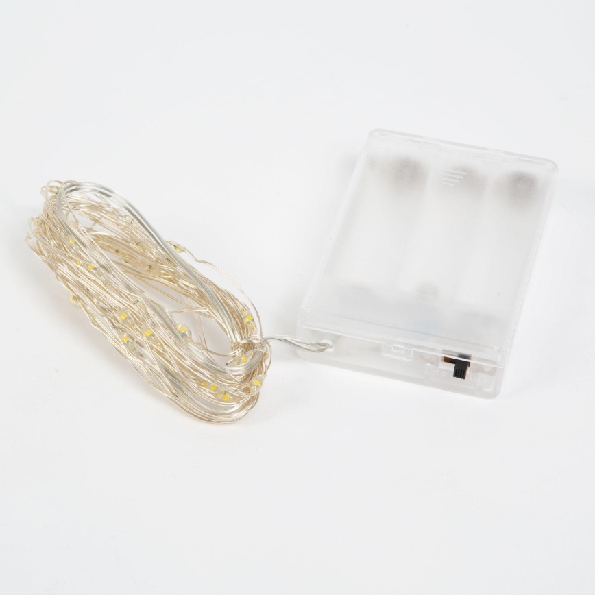 LED  virtene 50xLED/3xAA 5,25m auksta balta