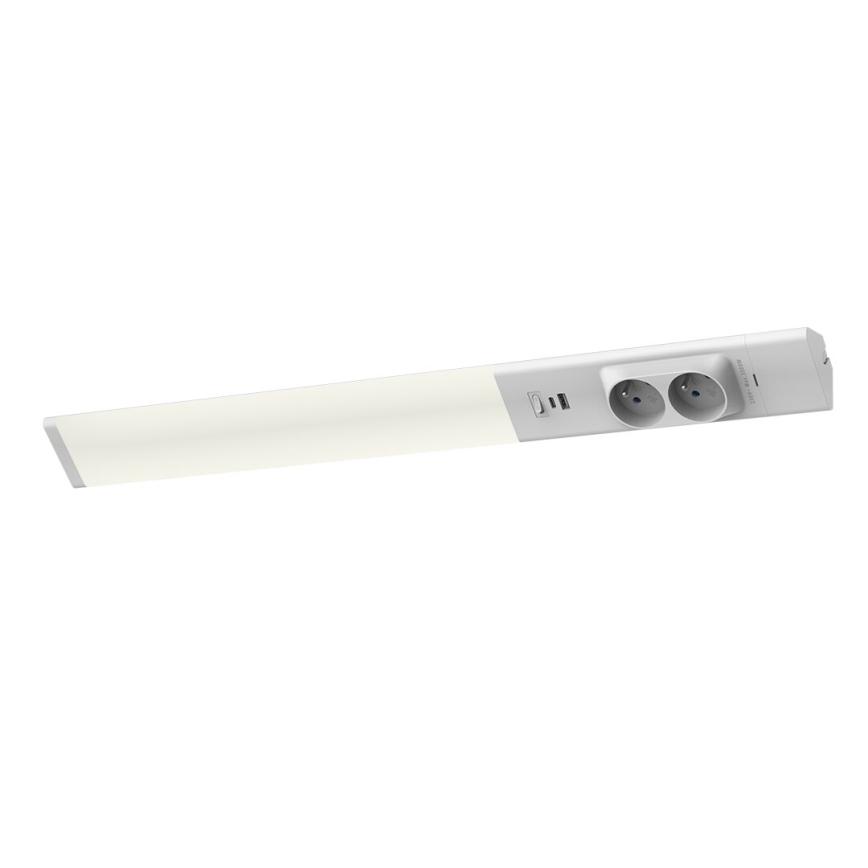 LED Virtuves zem skapīša lampa ar kontaktligzdām un USB ports LED/18W/230V 4000K sudraba