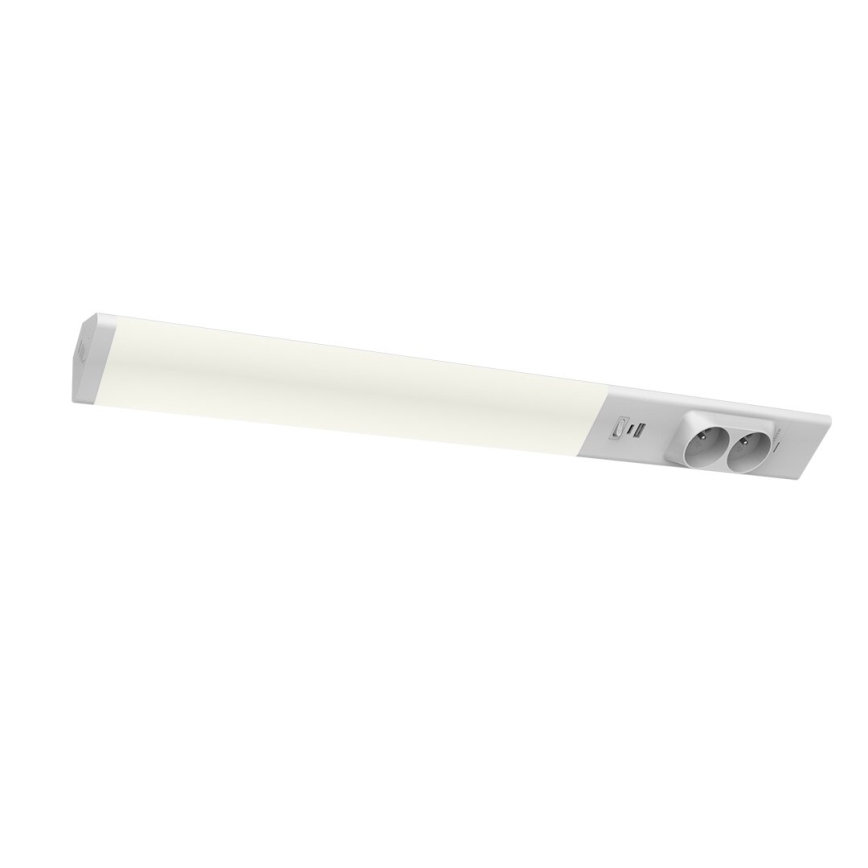 LED Virtuves zem skapīša lampa ar kontaktligzdām un USB ports LED/18W/230V 4000K sudraba