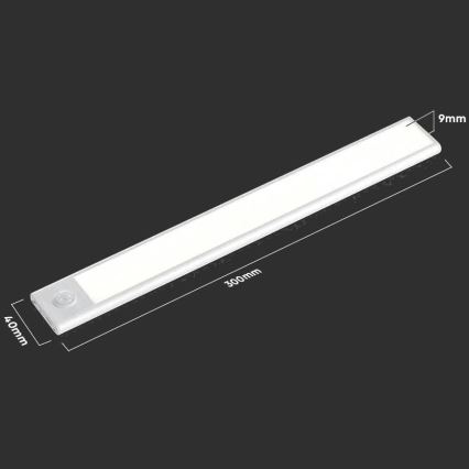LED Virtuves zem skapīša lampa ar sensoru LED/1,5W/5V 1500 mAh 4000K