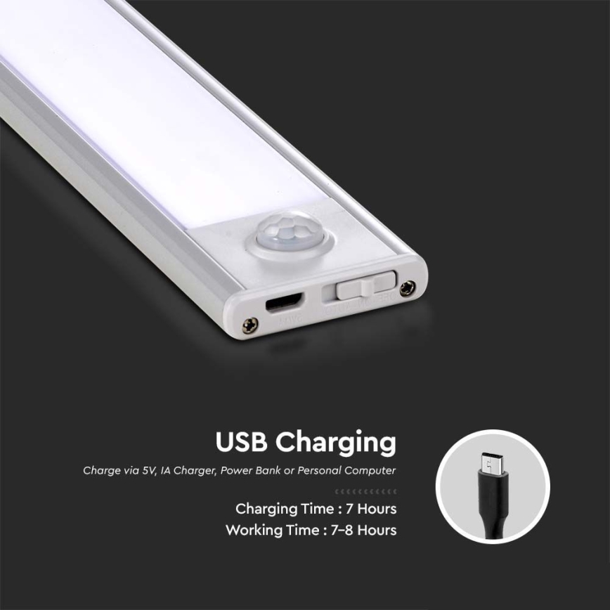LED Virtuves zem skapīša lampa ar sensoru LED/2,5W/5V 3000 mAh 3000K