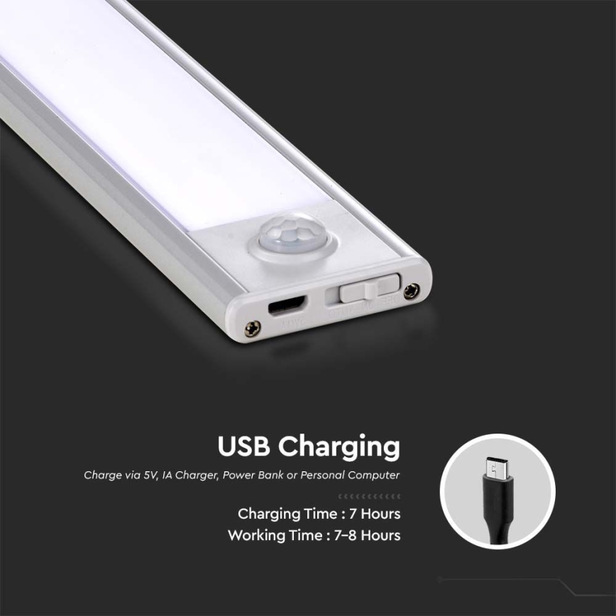 LED Virtuves zem skapīša lampa ar sensoru LED/2,5W/5V 4000K 3000 mAh