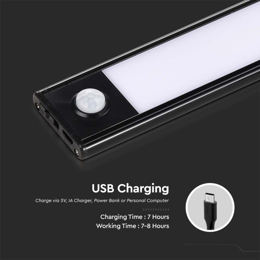 LED Virtuves zem skapīša lampa ar sensoru LED/2,5W/5V 4000K 3000 mAh