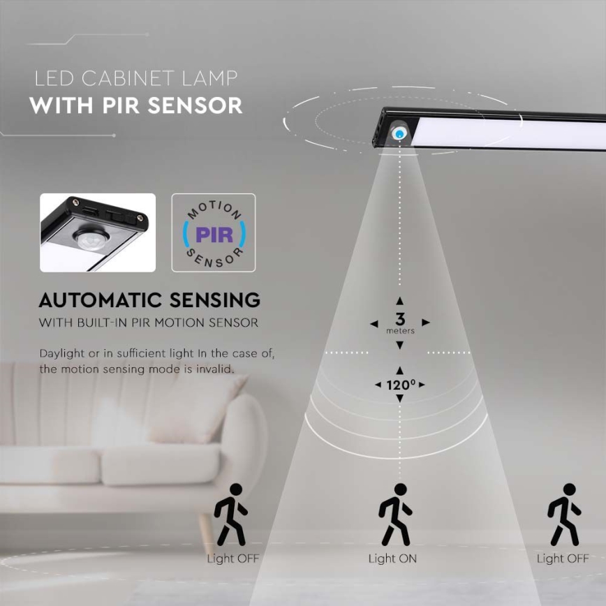 LED Virtuves zem skapīša lampa ar sensoru LED/2W/5V 2200 mAh 3000K