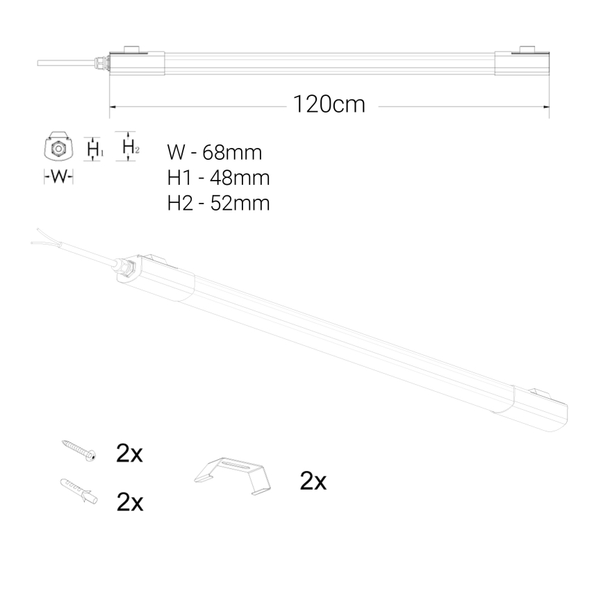 LED Virtuves zem skapīša lampa LED/60W/230V 6000K 120 cm IP65 melna