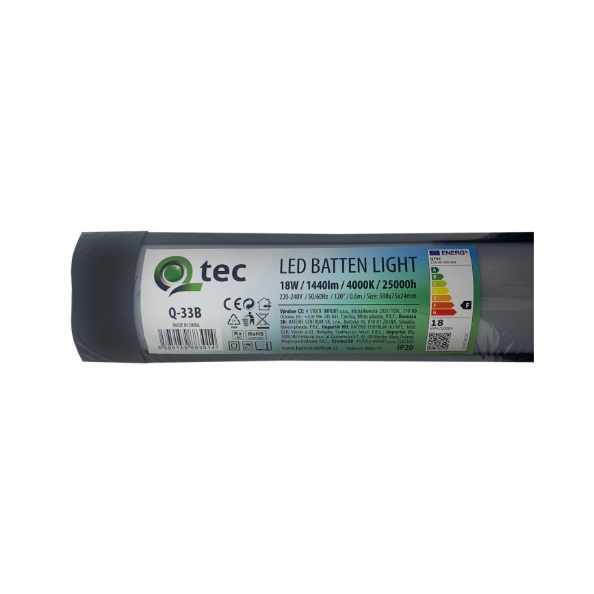 LED Virtuves zem skapīša lampa QTEC LED/18W/230V 60 cm melna