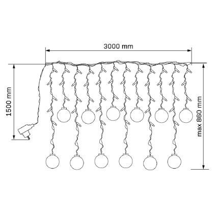 LED Ziemassvētku aizkars WISH BALLS 108xLED/8 funkcijas 4,5 m silti balta