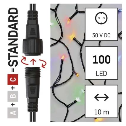 LED Ziemassvētku āra virtene 100xLED/10m IP44 daudzkrāsaina