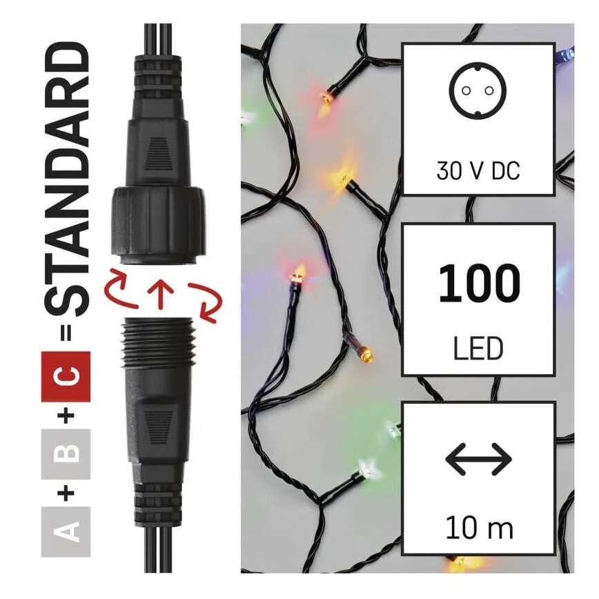 LED Ziemassvētku āra virtene 100xLED/10m IP44 daudzkrāsaina