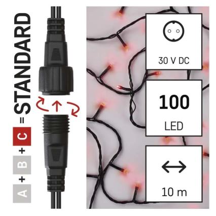 LED Ziemassvētku āra virtene 100xLED/10m IP44 sarkana