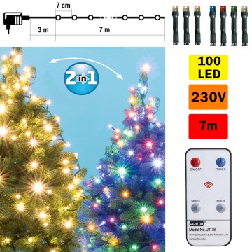 LED Ziemassvētku āra virtene 100xLED 10m IP44 silti balta/daudzkrāsaina + tālvadības pults