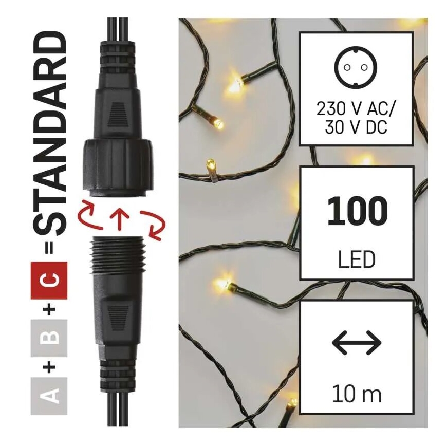 LED Ziemassvētku āra virtene 100xLED/10m IP44 silti balta