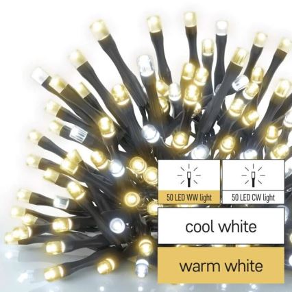 LED Ziemassvētku āra virtene 100xLED/10m IP44 silti/vēsi balts