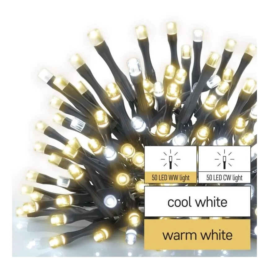 LED Ziemassvētku āra virtene 100xLED/10m IP44 silti/vēsi balts