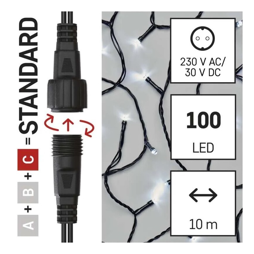 LED Ziemassvētku āra virtene 100xLED/10m IP44 vēsi balts