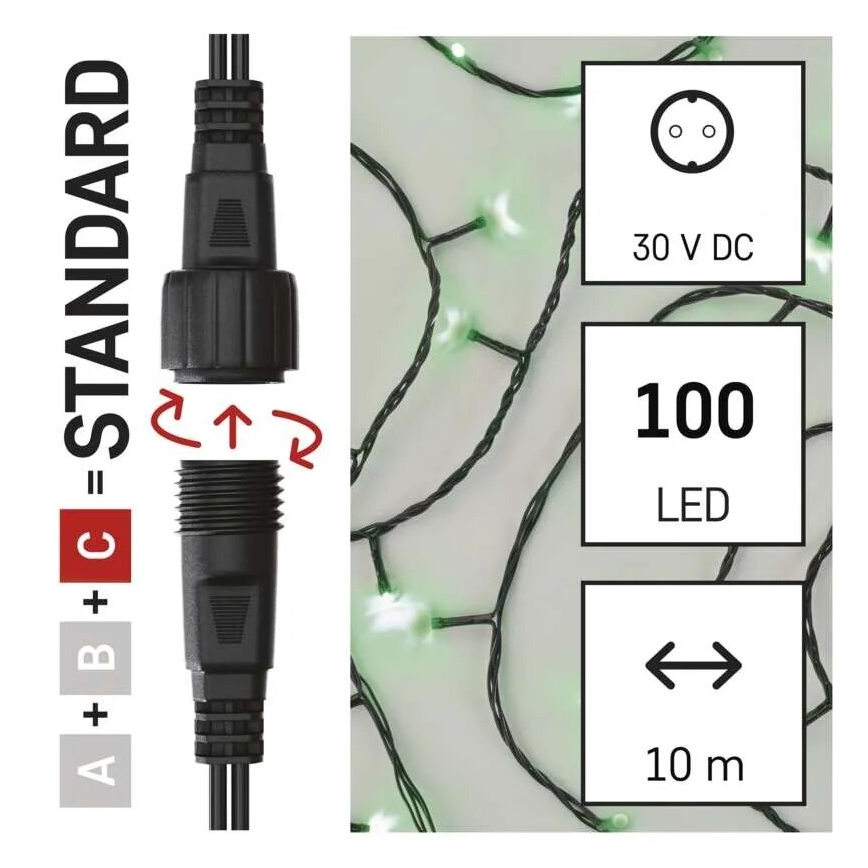 LED Ziemassvētku āra virtene 100xLED/10m IP44 zaļa