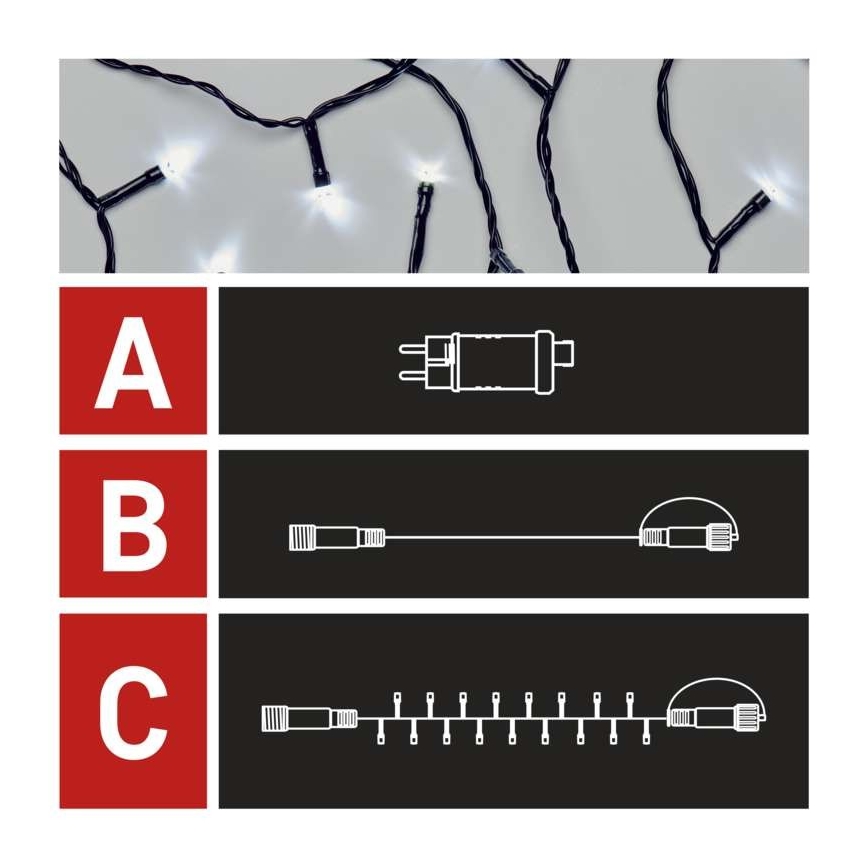 LED Ziemassvētku āra virtene 100xLED/15m IP44 vēsi balta