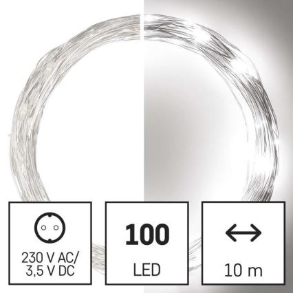 LED Ziemassvētku āra virtene 100xLED/15m IP44 vēsi balta