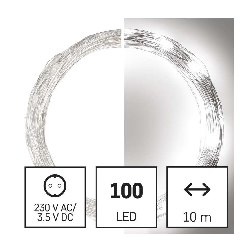 LED Ziemassvētku āra virtene 100xLED/15m IP44 vēsi balta