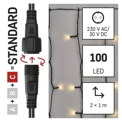 LED Ziemassvētku āra virtene 100xLED/1x2m IP44 silti balta
