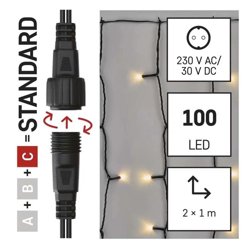 LED Ziemassvētku āra virtene 100xLED/1x2m IP44 silti balta
