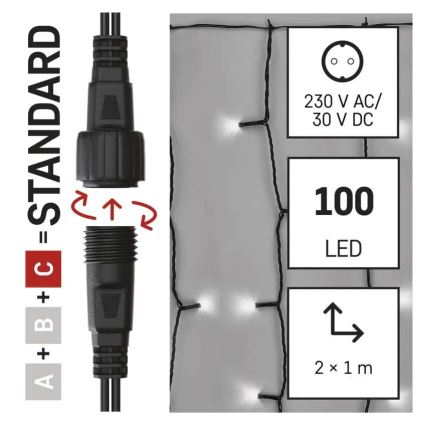 LED Ziemassvētku āra virtene 100xLED/1x2m IP44 vēsi balts