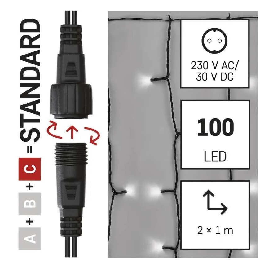 LED Ziemassvētku āra virtene 100xLED/1x2m IP44 vēsi balts