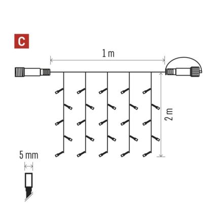 LED Ziemassvētku āra virtene 100xLED/1x2m IP44 vēsi balts