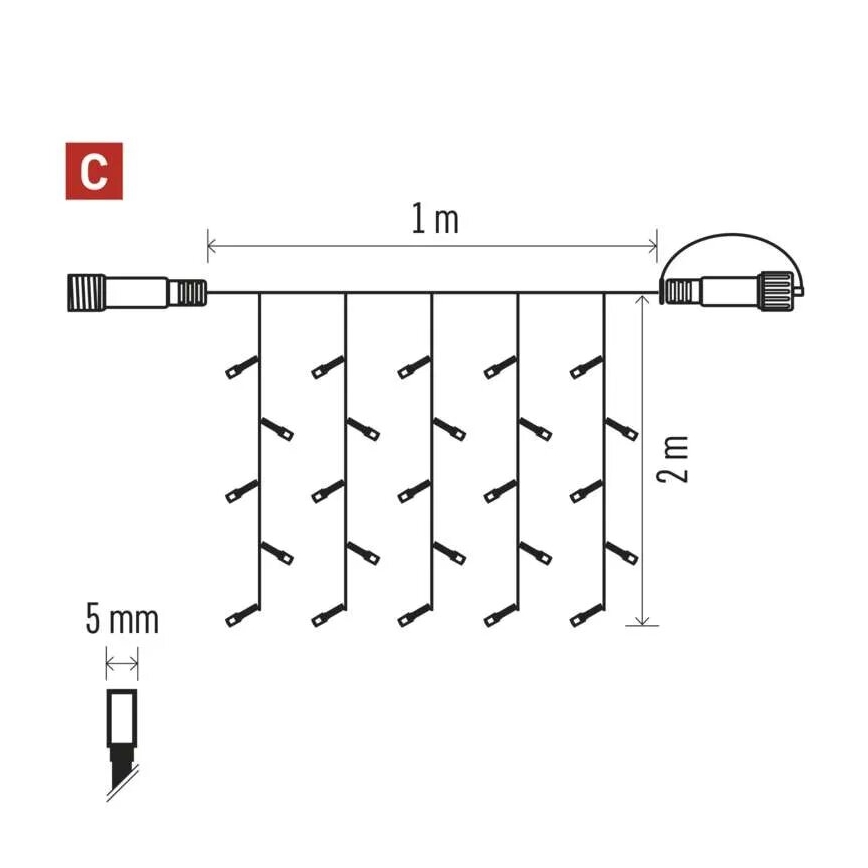 LED Ziemassvētku āra virtene 100xLED/1x2m IP44 vēsi balts