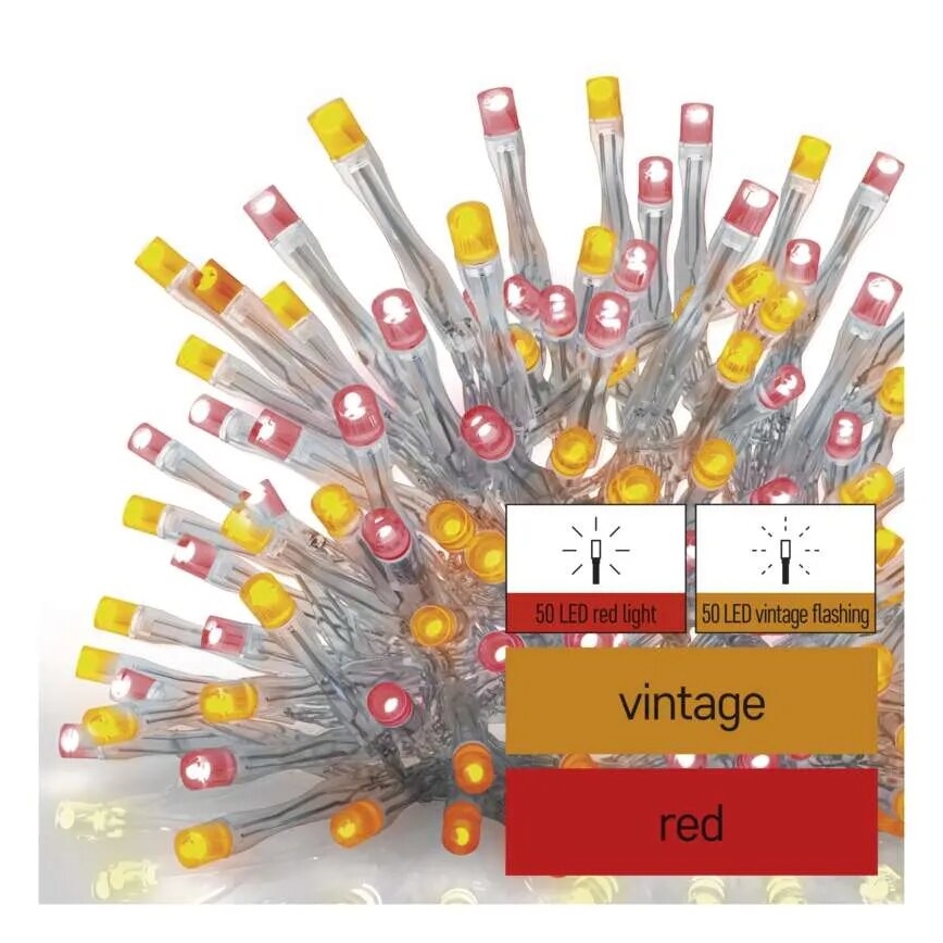 LED Ziemassvētku āra virtene 100xLED/2,5x0,9m IP44 sarkana/vintage
