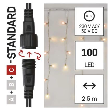 LED Ziemassvētku āra virtene 100xLED/2,5x0,9m IP44 sarkana/vintage