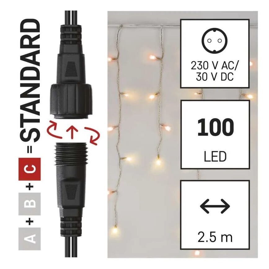 LED Ziemassvētku āra virtene 100xLED/2,5x0,9m IP44 sarkana/vintage