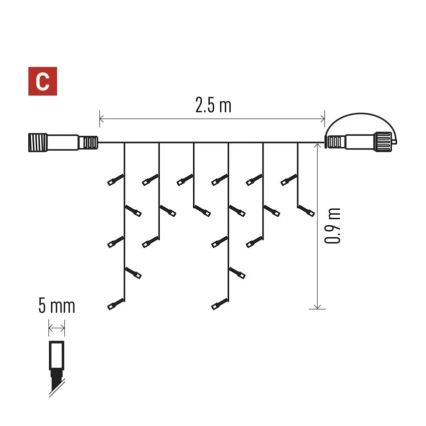 LED Ziemassvētku āra virtene 100xLED/2,5x0,9m IP44 sarkana/vintage