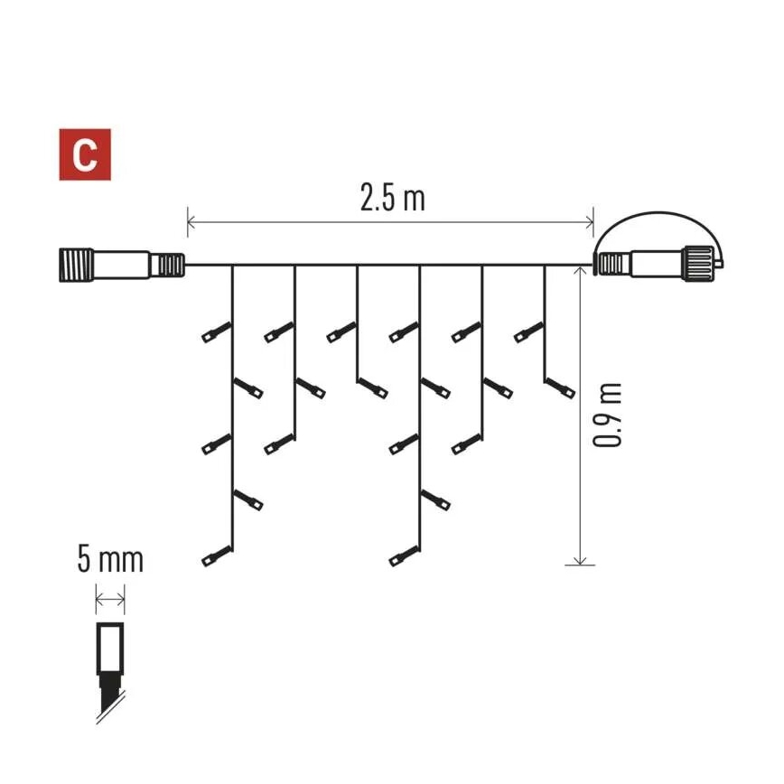 LED Ziemassvētku āra virtene 100xLED/2,5x0,9m IP44 sarkana/vintage