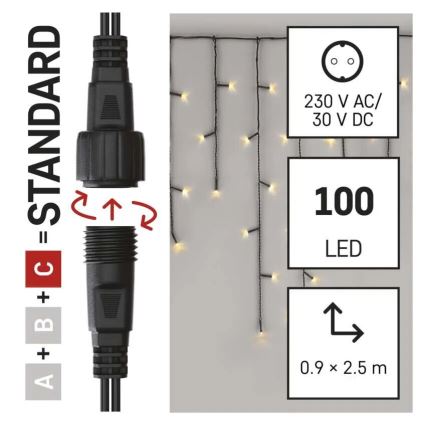 LED Ziemassvētku āra virtene 100xLED/2,5x0,9m IP44 silti balta
