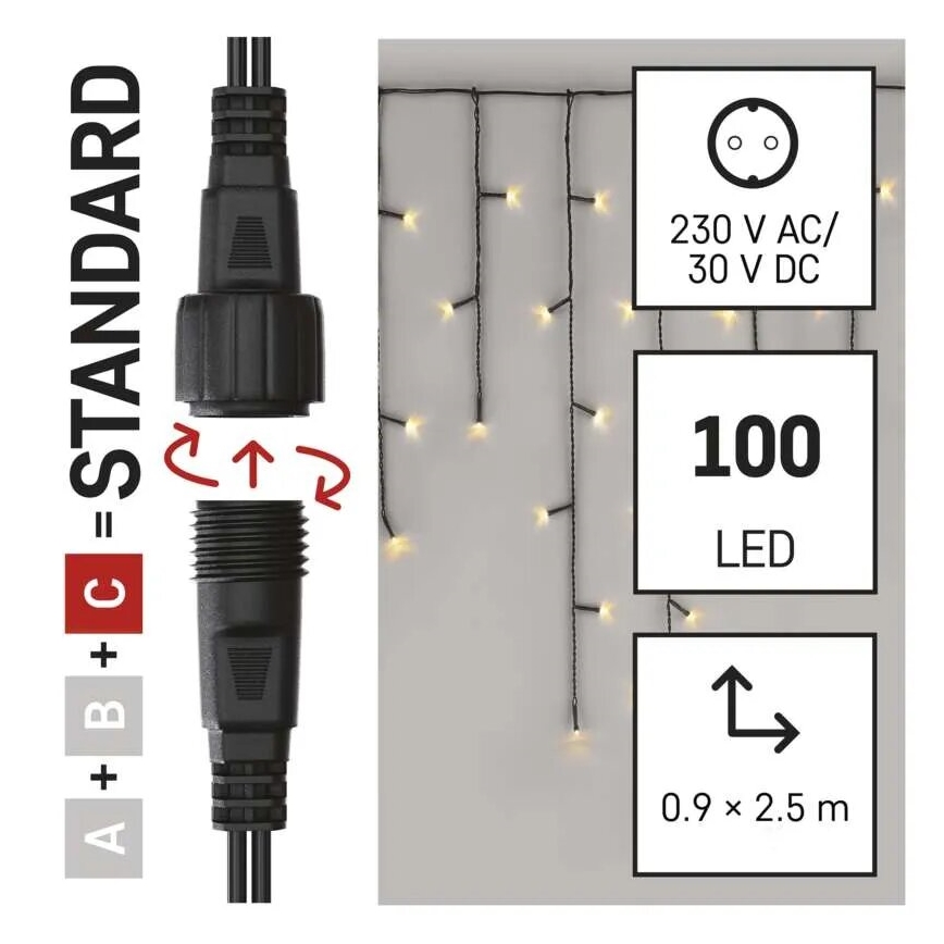 LED Ziemassvētku āra virtene 100xLED/2,5x0,9m IP44 silti balta