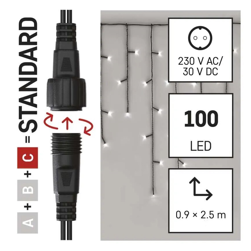 LED Ziemassvētku āra virtene 100xLED/2,5x0,9m IP44 vēsi balts