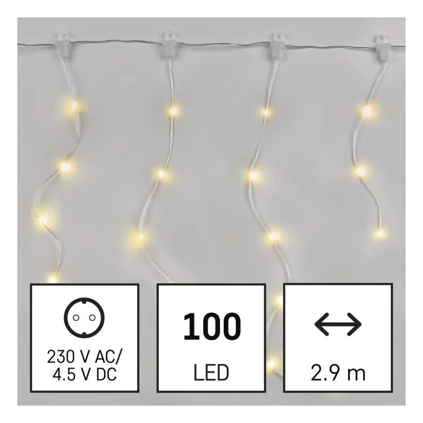 LED Ziemassvētku āra virtene 100xLED/8 funkcijas 7,9x0,7m IP44 silti balta