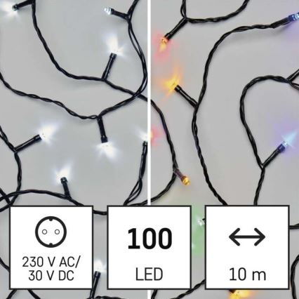 LED Ziemassvētku āra virtene 100xLED/8 režīmi 15m IP44 vēsi balta/daudzkrāsaina