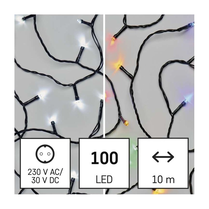 LED Ziemassvētku āra virtene 100xLED/8 režīmi 15m IP44 vēsi balta/daudzkrāsaina