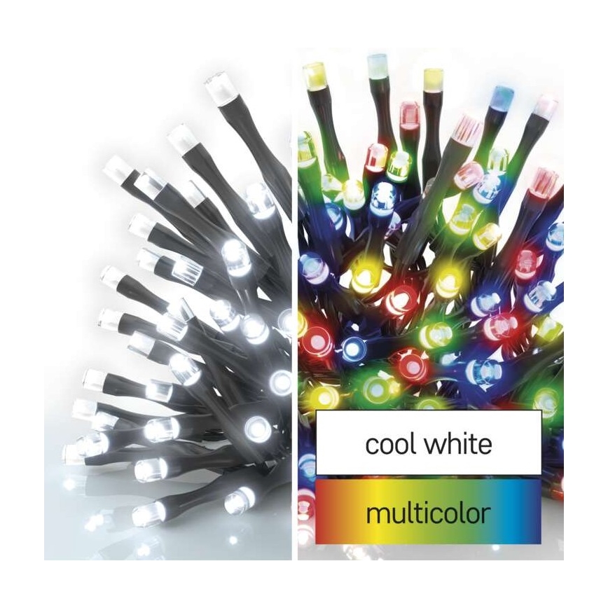 LED Ziemassvētku āra virtene 100xLED/8 režīmi 15m IP44 vēsi balta/daudzkrāsaina