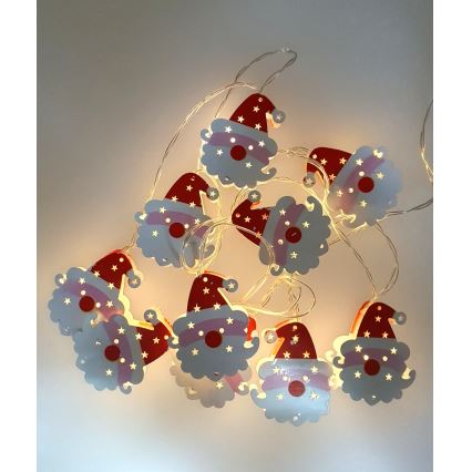 LED Ziemassvētku āra virtene 10xLED/2xAA 1,65 m IP44, silti baltā krāsā, Santa