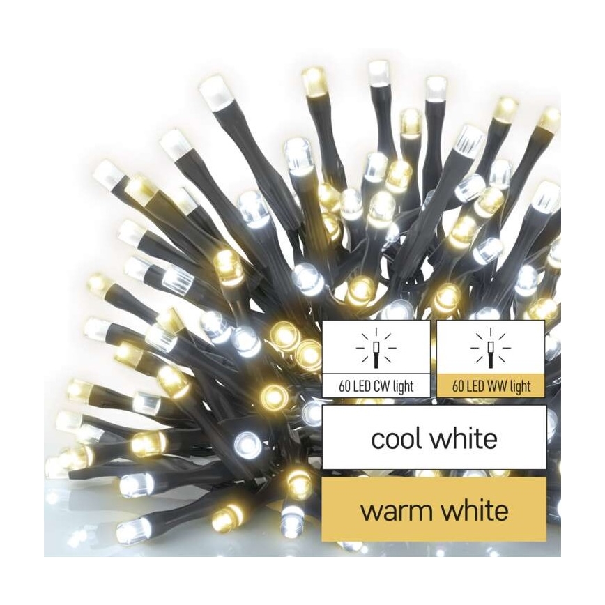 LED Ziemassvētku āra virtene 120xLED/17m IP44 silti/vēsi balta