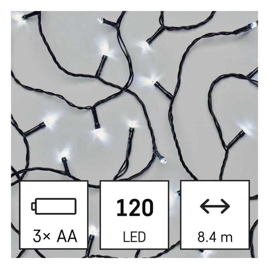 LED Ziemassvētku āra virtene 120xLED/3xAA 8,9m IP44 vēsi balts
