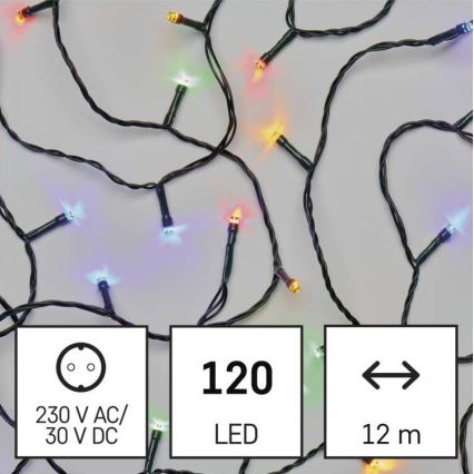 LED Ziemassvētku āra virtene 120xLED/8 režīmi 17m IP44 daudzkrāsaina