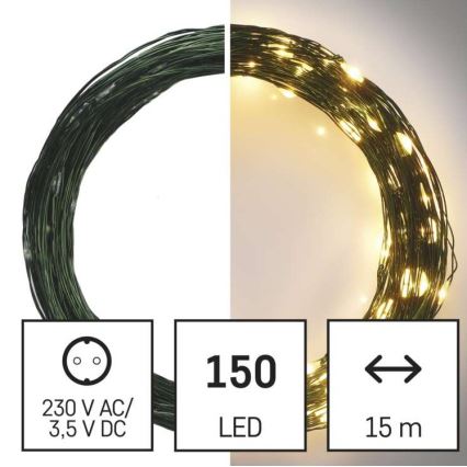 LED Ziemassvētku āra virtene 150xLED/20m IP44 silti balta