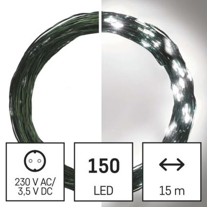 LED Ziemassvētku āra virtene 150xLED/20m IP44 vēsi balta