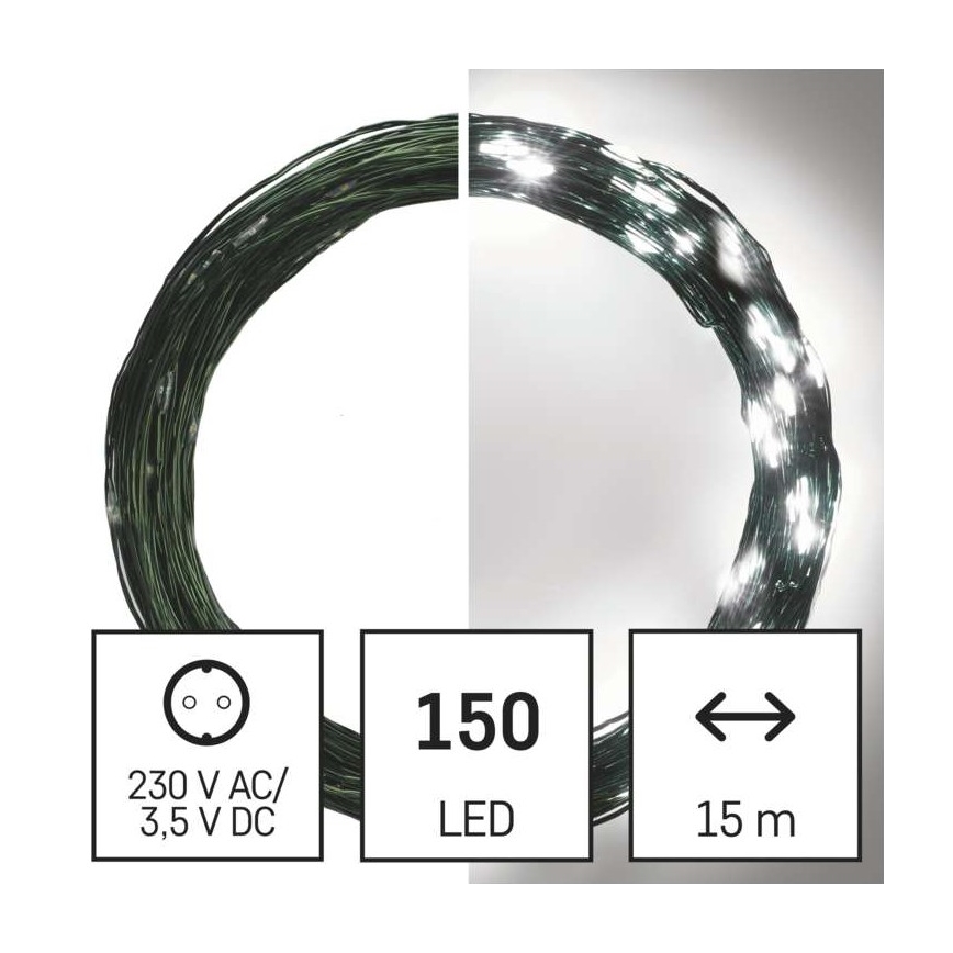 LED Ziemassvētku āra virtene 150xLED/20m IP44 vēsi balta