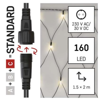 LED Ziemassvētku āra virtene 160xLED/2x1,5m IP44 silti balta